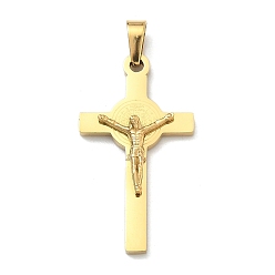 Золотой 304 подвески из нержавеющей стали, амулет с изображением распятия Иисуса, с 201 защелкой из нержавеющей стали на поручнях, ионное покрытие (ip), золотые, 30x16.5x3.8 мм, отверстие : 5 мм