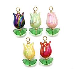 Золотой УФ-покрытие акриловыми подвесками, цветок, с прозрачным стеклом, окрашенным распылением, золотые, 28x13.5~14x12 мм, отверстие : 2.8~3 мм