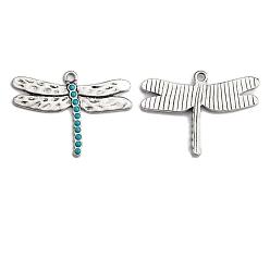 Dragonfly Синтетические бирюзовые подвески, с фурнитурой сплавочной тибетского стиля, стрекоза, 37x57 мм