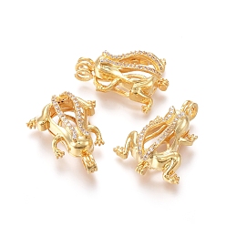 Golden Brass Micro Pave Clear Cubic Zirconia Locket Pendants, Cage Pendants, Long-Lasting Plated, Frog, Golden, 28x21x10.5mm, Hole: 3mm, Inner Measure: 8mm
