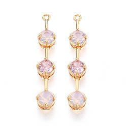 Настоящее золото 18K Латунные микропаве прозрачные подвески с фианитом, плоско-круглые, реальный 18 k позолоченный, 28~29x5~5.5x4 мм, отверстие : 1 мм