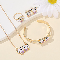 Сливовый Комплекты из серег-гвоздиков и подвесок из сплава панда, эмали и стразов, браслетов-манжет и колец для женщин, слива, Ожерелья: 450 mm