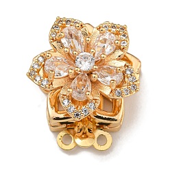 Прозрачный Латунные застежки из прозрачного кубического циркония с микропаве, без никеля , реальный 18 k позолоченный, цветок, 2 нитей, 4-луночное, прозрачные, 21.5x15.5x11.5 мм, отверстие : 1.6 мм