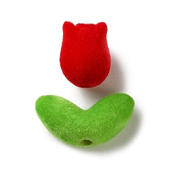 Красный Флокированные непрозрачные акриловые бусины, цветок и лист тюльпана, красные, 15.5x12 мм, отверстие : 2 мм