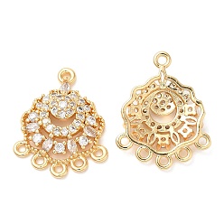 Настоящее золото 18K Звенья компонентов люстры из латуни со стеклом, без кадмия, без никеля и без свинца, формы раковины, реальный 18 k позолоченный, 21x16x4 мм, отверстие : 1.2 мм