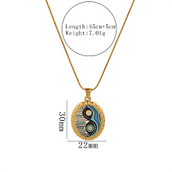 Oval Printed 304 Stainless Steel Blue Evil Eye Pendant Necklaces, Golden, Oval, 17.72 inch(45cm), pendant: 30x22mm