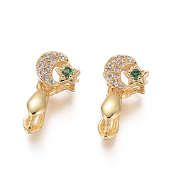 Золотой Латунь микро проложить кубический цирконий, долговечный, луна, золотые, Луна: 6x7.5x5 мм, отверстие: 2.5x3 мм, щепотку поручителей: 7.5x3 мм, штифт: 2 мм