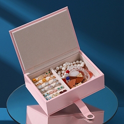 Pearl Pink PU Leather Jewerly Storage Boxes, with Magnetic Clasp, Rectangle, Pearl Pink, 12.5x5.5x17.5cm