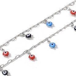 Платина Цепи ручной работы из латуни и эмали, для ожерелья браслеты решений, долговечный, пайки, с катушкой, злые глаза, платина, 5x1x0.5 мм, около 16.40 футов (5 м) / рулон