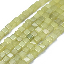 Olive Jade Натурального оливкового нефрита бисер нитей, кубические, 3~4.5x3~4.5x3~5 мм, отверстие : 0.8~1 мм, около 89~97 шт / нитка, 15.1~15.5 дюйм (38.5~39.5 см)