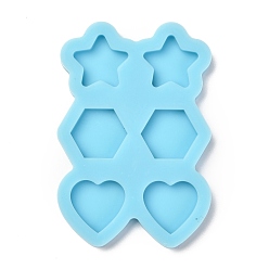 Dark Cyan Pendant Silicone Molds, Resin Casting Molds, For UV Resin, Epoxy Resin Jewelry Making, Star & Hexagon & Heart, Dark Cyan, 62x41.5x7mm