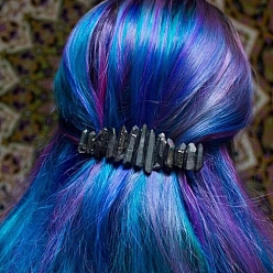 Black Natural Quartz Hair Barrettes, Black, 80x120x45mm