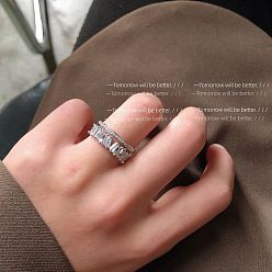 Серебро Регулируемые латунные манжеты с микропаве из прозрачного кубического циркония для женщин, серебряные, внутренний диаметр: 15~20 мм