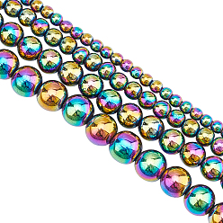 Rainbow Plated 4 Strands 4 Style Non-magnetic Synthetic Hematite Beads Strands, Beads Strands, Grade A, Round, Multi-color Plated, 1 strand/style