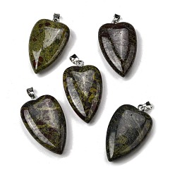 Кровь драконов Натуральные подвески для крови дракона, подвески-сердечки с 304 защелками из нержавеющей стали, цвет нержавеющей стали, 41~43x25~26x8.5~10 мм, отверстие : 4.5x7.5 мм