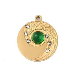 Золотой Ионное покрытие (ip) 304 подвески из нержавеющей стали, горный хрусталь и стекло, плоско-круглые, золотые, 16x14x4 мм, отверстие : 1.2 мм