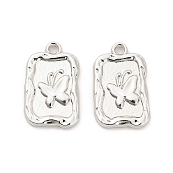 Платина Стойки подвески обшивки сплава, прямоугольник с подвесками в виде бабочек, платина, 23x14x2.5 мм, отверстие : 2 мм