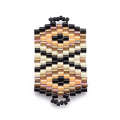 Colorful MIYUKI & TOHO Handmade Japanese Seed Beads Links, Loom Pattern, Rectangle, Colorful, 31~32x18~18.5x1.6~1.7mm, Hole: 1.5~2x3~3.5mm
