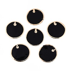 Черный Подвески из натуральной ракушки капиз, окрашенные распылением, подвески-диски с латунной окантовкой, золотые, чёрные, 24~25x1 мм, отверстие : 1~1.2 мм