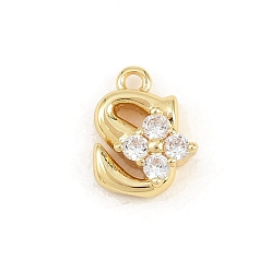 Letter S Латунные микропаве прозрачные кубические циркониевые подвески, долговечный, стойки покрытие, без кадмия и без свинца, реальный 18 k позолоченный, Письмо с, 10.5x7.5x3.5 мм, отверстие : 1.2 мм