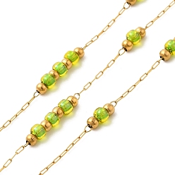 Зелено-Желтый Ручная работа 304 цепи из нержавеющей стали и стеклянных бусин, пайки, с 316 цепью и катушкой из нержавеющей стали, ионное покрытие (ip), зеленый желтый, Ссылки по теме: 13x3 мм и 5x3 мм