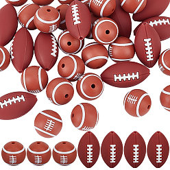 Mixed Color 35Pcs 2 Styles Food Grade Eco-Friendly Silicone Beads, Rugby, Mixed Color, 27x13x14mm, Hole: 2mm