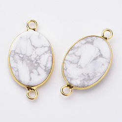 Howlite Natural Howlite Links connectors, with Golden Tone Brass Findings, Oval, 29x16x3.5mm, Hole: 2.5mm