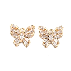 Прозрачный Латунные подвески, бабочки подвески, реальный 18 k позолоченный, со стеклом, прозрачные, 14x16x4 мм, отверстие : 1.8 мм