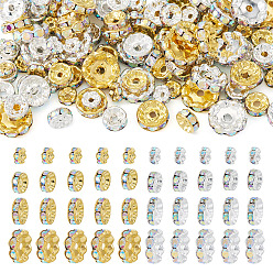 Cristal AB 120pcs perles d'espacement en strass en laiton, grade de aaa, bord ondulé, sans nickel, métal couleur or, rondelle, cristal ab, 6~12x3~4mm