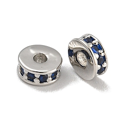 Озёрно--синий Стойки обшивки латунь микро проложить кубического циркония бусы, без свинца и без кадмия, долговечный, платина, круглые, Плут синий, 5x2 мм, отверстие : 1.5 мм