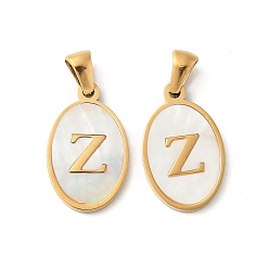 Letter Z Натуральный ракушечный овал с инициалами, с 304 установками из нержавеющей стали, ионное покрытие (ip), реальный 18 k позолоченный, белые, Письмо Z, 21x13x2 мм, отверстие : 3.5x5 мм