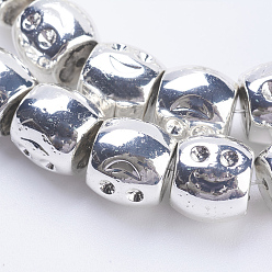 Silver Plated Non-magnetic Synthetic Hematite Beads Strands, Smooth Surface, Drum, Silver Plated, 10x9.5x9mm, Hole: 1mm, about 49pcs/strand, 16.3 inch(41.5cm)
