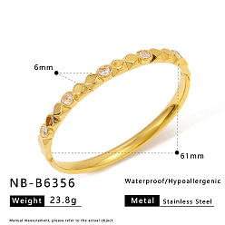 Золотой 316 Браслеты из хирургической нержавеющей стали с прозрачными кубическими циркониями, шарнирные браслеты для женщин, круглые, золотые, внутренний диаметр: 2.40 дюйм (6.1 см)