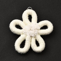 Белый Подвески из полиэстера, цветок, с платиновым соединительным кольцом, белые, 56x59x10 мм, отверстие : 5 мм
