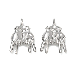 Stainless Steel Color 304 Stainless Steel Pendants, Double Peace Sign Hands Charms, Stainless Steel Color, 16x11x2.8mm, Hole: 1.6mm