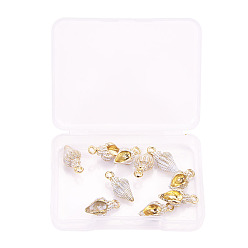 White Alloy Enamel Pendants, Conch Shell Shape, Light Gold, White, 20x9x6mm, Hole: 1.8mm, 10pcs/box