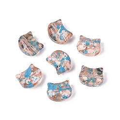 PeachPuff Picasso Transparent Glass Beads, Cat, PeachPuff, 8~8.5x9.5~10x5.5~6mm, Hole: 1mm, About 750pcs/pound