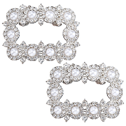 Платина Украшение обуви из сплава со стразами, съемный зажим для пряжки для обуви, с пластиковой имитационной жемчужиной, прямоугольные, платина, 42.5x55.5x9.5 мм