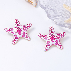 Серо-розавый Серьги сплава, морская звезда, с керамикой, золотой свет, увядшая роза, 42x46.5 мм
