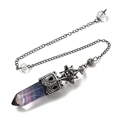 Флюорит Биолокационные маятники с пулевидными наконечниками из натурального флюорита, с латунной фурнитурой античного бронзового тона, без кадмия и без свинца, звезда, 307~310 мм, отверстие : 2 мм