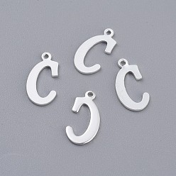 Letter C 201 подвески из нержавеющей стали, буквы, серебряный цвет гальваническим, letter.c, 15.5x8x1 мм, отверстие : 1 мм