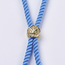 Real 18K Gold Plated Nylon Twisted Cord Bracelet Making, Slider Bracelet Making, with Brass Findings, Cadmium Free & Lead Free, Long-Lasting Plated, Tree of Life, Light Blue, Real 18K Gold Plated, 210~220x2mm, Hole: 2mm