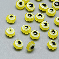 Шампанско-Желтый Бусины из cмолы, плоско-круглые, злые глаза, шампанское желтый, 10~11x5~7 мм, отверстие : 2 мм