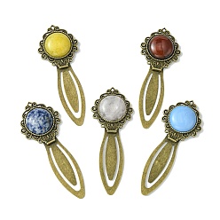 Смешанные камни Смешанные круглые закладки из натуральных и синтетических драгоценных камней, зажимы для маркировки книг из сплава, 81x31x8.5~9 мм