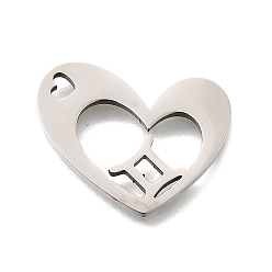 Близнецы 201 подвески из нержавеющей стали, лазерная резка, сердце с подвеской в виде созвездия, Близнецы, 17x21.5x1.5 мм, отверстие : 1.6x2.6 мм