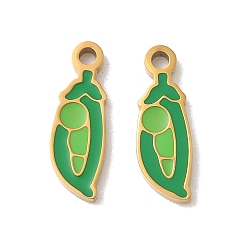 Настоящее золото 18K 304 нержавеющей стальной эмали подвески, гороховые обереги, ионное покрытие (ip), реальный 18 k позолоченный, 14x5x1.4 мм, отверстие : 1.4 мм