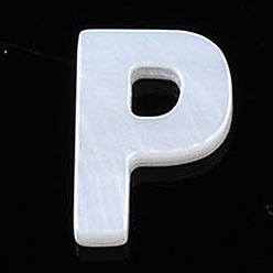 Letter P Естественных пресноводных стеклянные бусы, цвет морской раковины, Начальная буква, Письмо P, 10x7x2 мм, отверстие : 0.8 мм