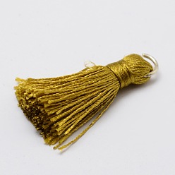 Olive Nylon Tassels Pendant Decorations, with Alloy Findings, Olive, 31x7mm, Hole: 2x5mm