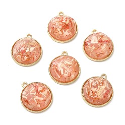 Light Salmon Resin Shell Pendants, with Alloy Findings, Half Round, Light Salmon, 25.5x22x9mm, Hole: 2mm