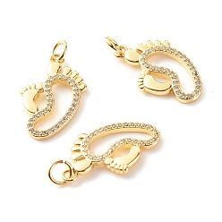 Настоящее золото 18K Латунные микропаве прозрачные подвески с фианитом, без кадмия и без свинца, Следы, реальный 18 k позолоченный, 25x13.5x1.8 мм, отверстие : 3.5 мм